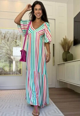 VESTIDO FEMININO LONGO LISTRAD - COSH JEANS - Listrado