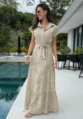 VESTIDO FEMININO PETRA - COSH JEANS - Bege