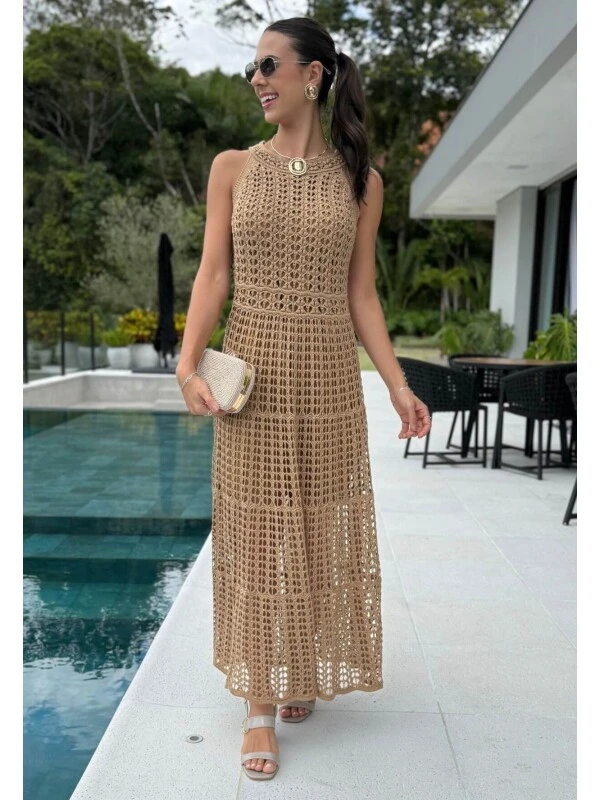 VESTIDO FEMININO TRICOT AMALIA - COSH JEANS - Camurça