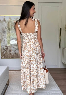 VESTIDO FLORAL ALÇAS REGULAVEIS - COSH JEANS - Marrom