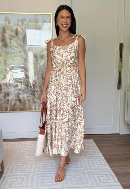 VESTIDO FLORAL ALÇAS REGULAVEIS - COSH JEANS - Marrom