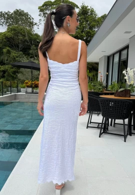 VESTIDO FLORAL LONGO - COSH JEANS - Branco