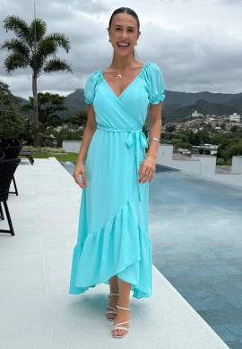 VESTIDO GLORIA TRANSPASSADO - COSH JEANS - Azul claro