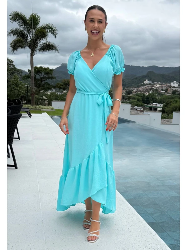 VESTIDO GLORIA TRANSPASSADO - COSH JEANS - Azul claro