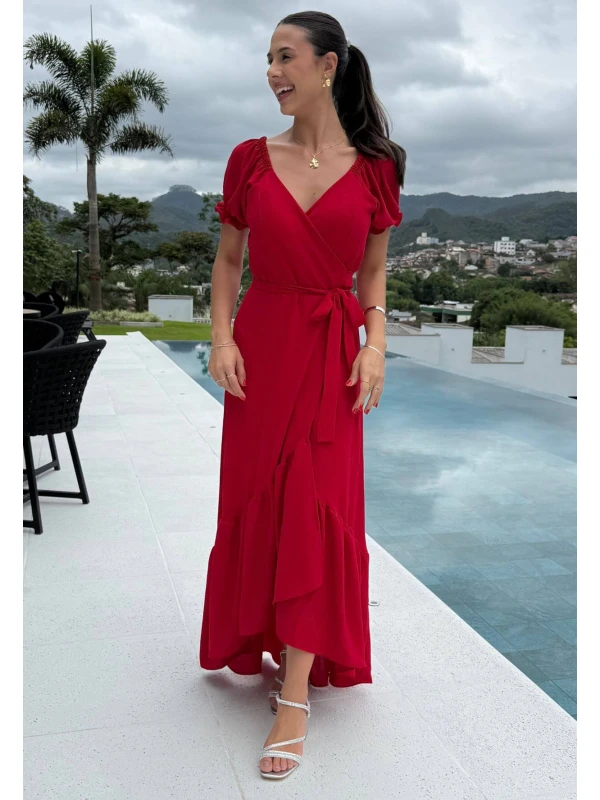 VESTIDO GLORIA TRANSPASSADO - COSH JEANS - Vermelho