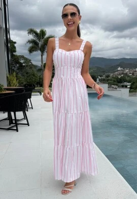 VESTIDO GRAZIELA - COSH JEANS - Rosa/branco