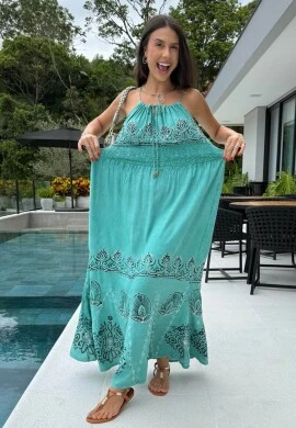 VESTIDO INDIANO COM LASTEX - COSH JEANS - Verde