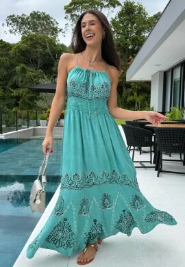 VESTIDO INDIANO COM LASTEX - COSH JEANS - Verde
