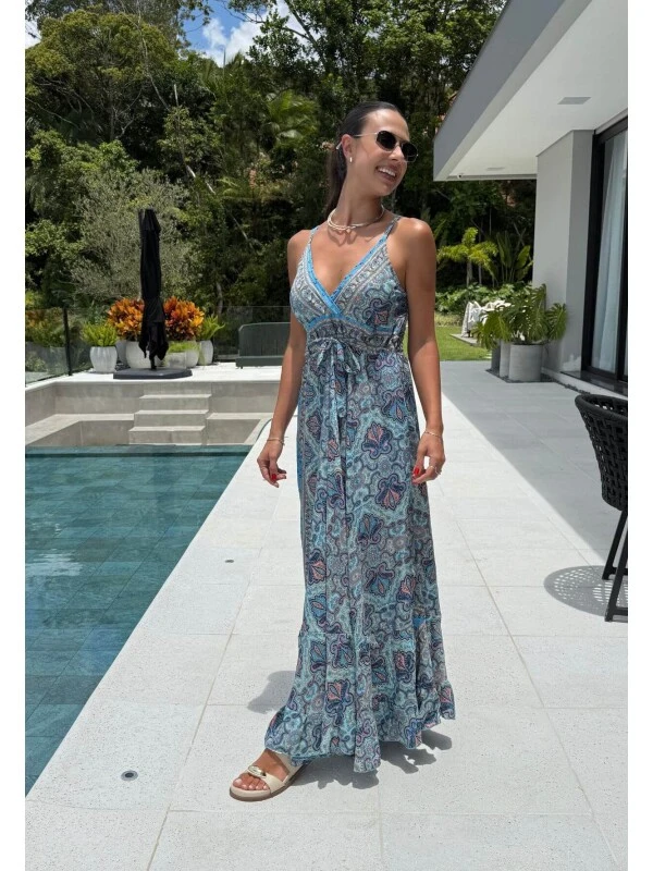 VESTIDO INDIANO ESTAMPADO - COSH JEANS - Azul