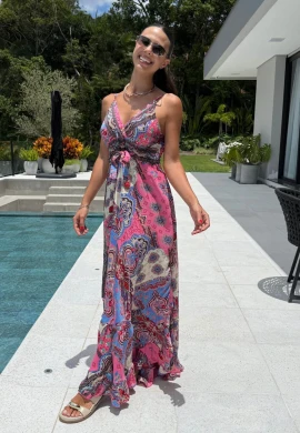 VESTIDO INDIANO ESTAMPADO - COSH JEANS - Rosa