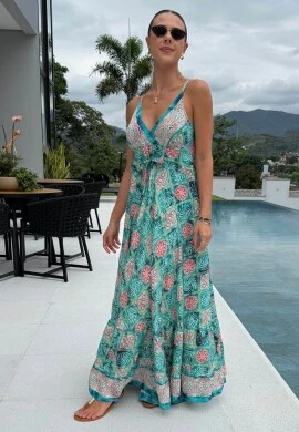 VESTIDO INDIANO ESTAMPADO - COSH JEANS - Verde