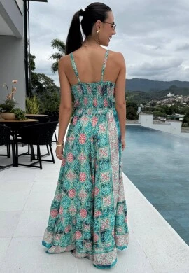 VESTIDO INDIANO ESTAMPADO - COSH JEANS - Verde