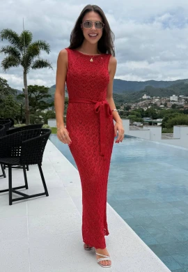 VESTIDO KARIN METALIZADO - COSH JEANS - Vermelho