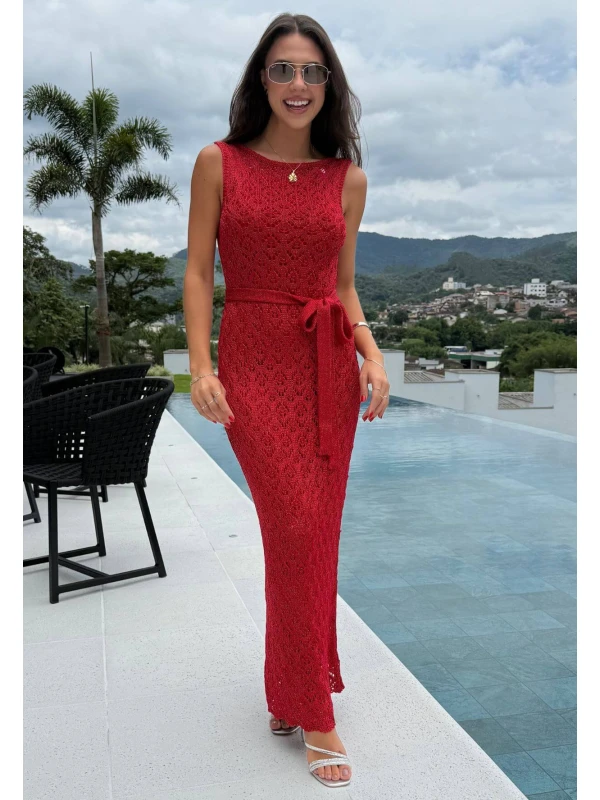 VESTIDO KARIN METALIZADO - COSH JEANS - Vermelho