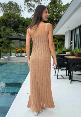 VESTIDO KIARA FIO METALIZADO - COSH JEANS - Caqui