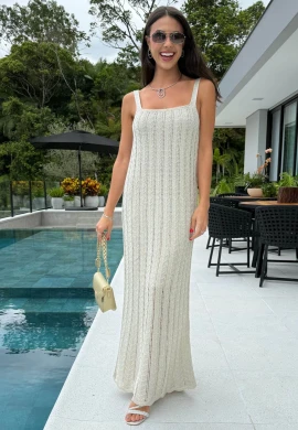 VESTIDO KIARA FIO METALIZADO - COSH JEANS - Off white