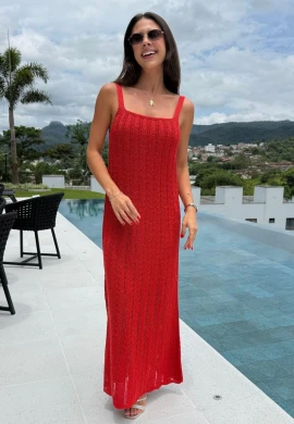 VESTIDO KIARA FIO METALIZADO - COSH JEANS - Vermelho