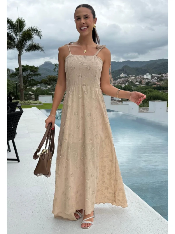 VESTIDO LAISSA FLORAL - COSH JEANS - Capuccino