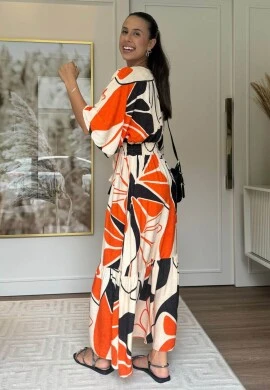 VESTIDO LASTEX CINTURA ESTAMPADO - COSH JEANS - Laranja
