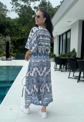 VESTIDO LASTEX CINTURA ESTAMPADO - COSH JEANS - Marinho