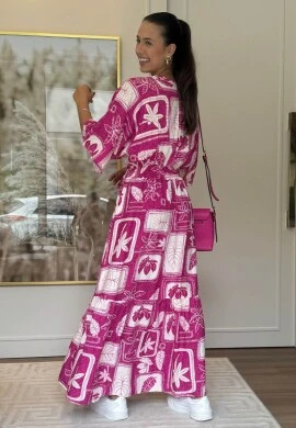 VESTIDO LASTEX CINTURA ESTAMPADO - COSH JEANS - Pink
