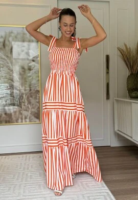 VESTIDO LISTRADO C/ LASTEX - COSH JEANS - Laranja