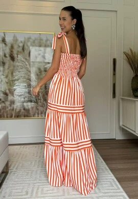 VESTIDO LISTRADO C/ LASTEX - COSH JEANS - Laranja