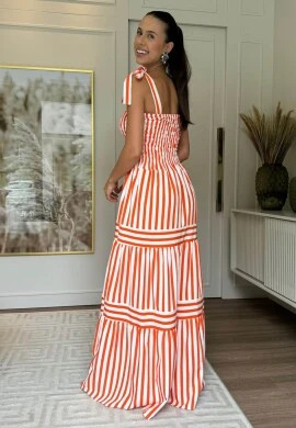 VESTIDO LISTRADO C/ LASTEX - COSH JEANS - Laranja
