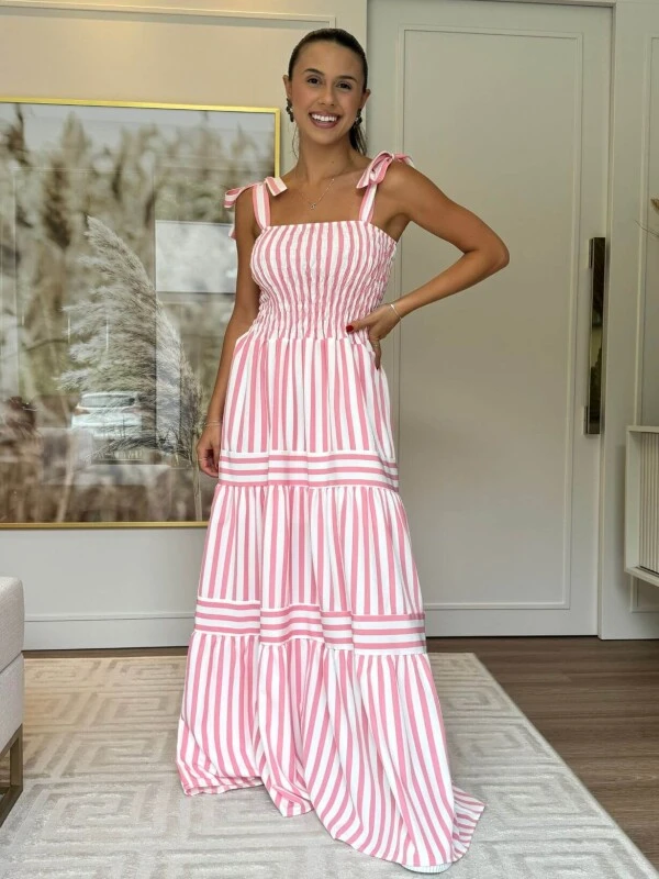 VESTIDO LISTRADO C/ LASTEX - COSH JEANS - Rosa
