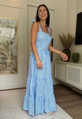 VESTIDO LISTRADO FEMININO TRICOLINE - COSH JEANS - Azul