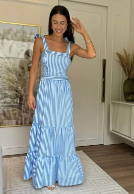 VESTIDO LISTRADO FEMININO TRICOLINE - COSH JEANS - Azul