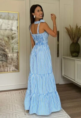 VESTIDO LISTRADO FEMININO TRICOLINE - COSH JEANS - Azul