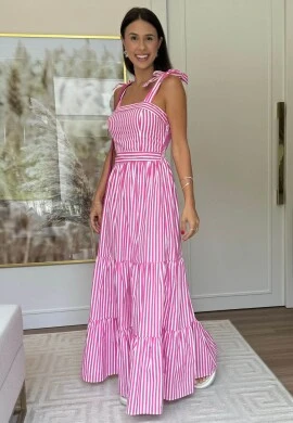 VESTIDO LISTRADO FEMININO TRICOLINE - COSH JEANS - Rosa