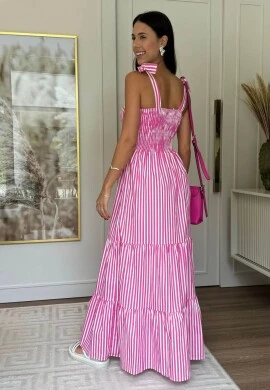 VESTIDO LISTRADO FEMININO TRICOLINE - COSH JEANS - Rosa