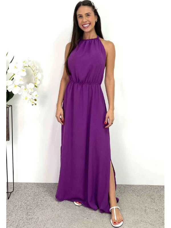 VESTIDO LONGO AMARRAÇÃO TRANÇADA - COSH JEANS - Roxo