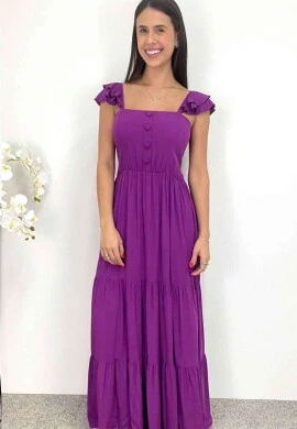 VESTIDO LONGO C/ BOTÕES FEMININO - COSH JEANS - Roxo
