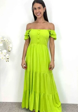VESTIDO LONGO C/ BOTÕES FEMININO - COSH JEANS - Verde