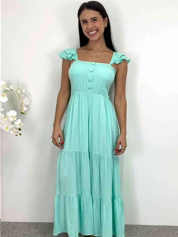 VESTIDO LONGO C/ BOTÕES FEMININO - COSH JEANS - Verde agua