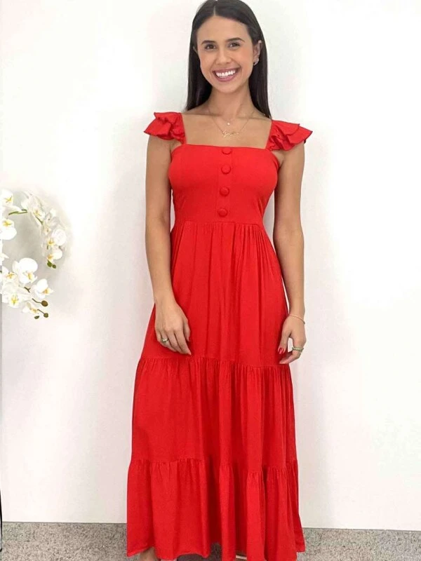 VESTIDO LONGO C/ BOTÕES FEMININO - COSH JEANS - Vermelho