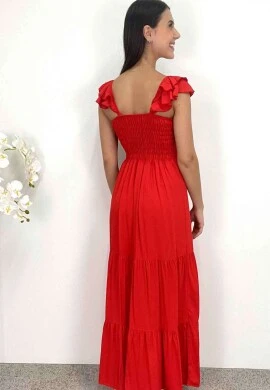 VESTIDO LONGO C/ BOTÕES FEMININO - COSH JEANS - Vermelho