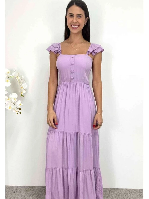 VESTIDO LONGO C/ BOTÕES FEMININO - COSH JEANS - Lavanda