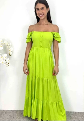 VESTIDO LONGO C/ BOTÕES FEMININO - COSH JEANS - Verde