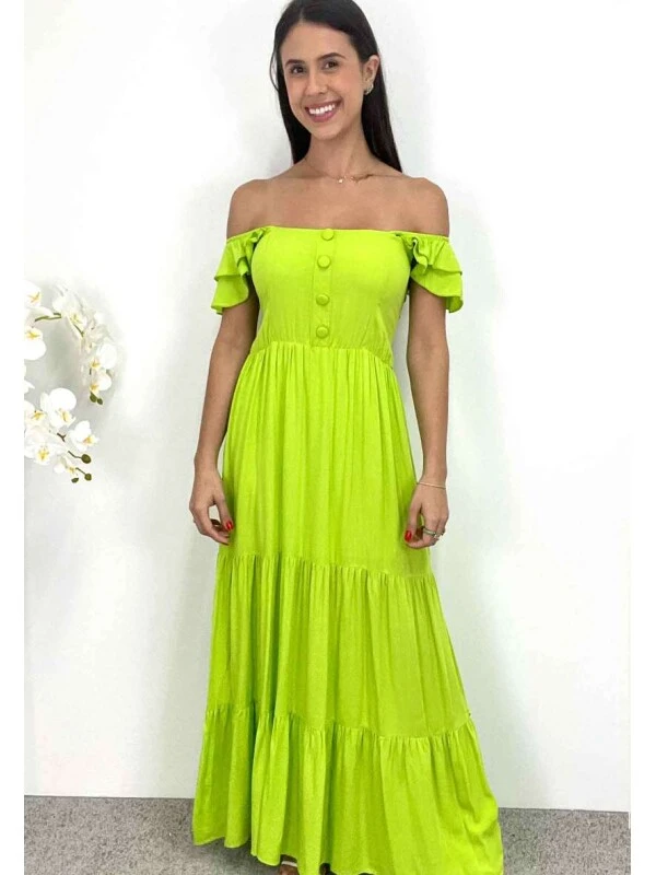 VESTIDO LONGO C/ BOTÕES FEMININO - COSH JEANS - Verde
