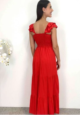 VESTIDO LONGO C/ BOTÕES FEMININO - COSH JEANS - Vermelho