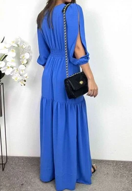 VESTIDO LONGO COM ABERTURA NAS MANGAS  COSH JEANS - Azul