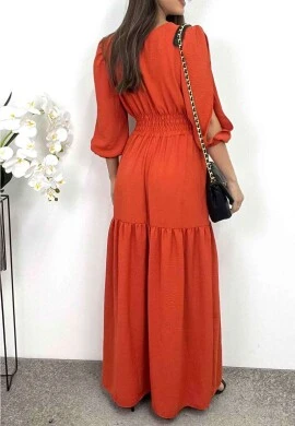 VESTIDO LONGO COM ABERTURA NAS MANGAS  COSH JEANS - Ferrugem