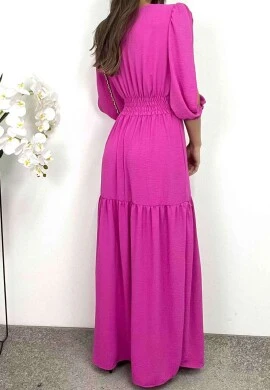 VESTIDO LONGO COM ABERTURA NAS MANGAS  COSH JEANS - Fucsia