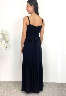 VESTIDO LONGO COM AMARRAÇÃO - COSH JEANS - Preto