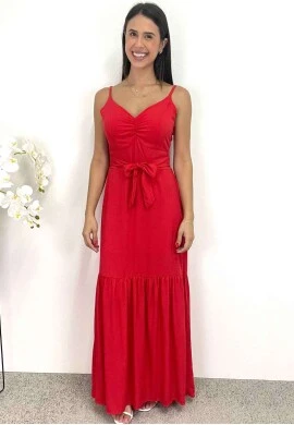 VESTIDO LONGO COM AMARRAÇÃO - COSH JEANS - Vermelho