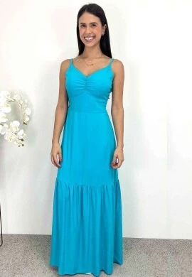 VESTIDO LONGO COM AMARRAÇÃO - COSH JEANS - Azul